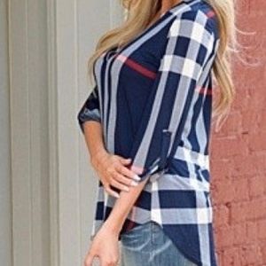 Plaid Lightweight Tunic With Button Strapped Tie